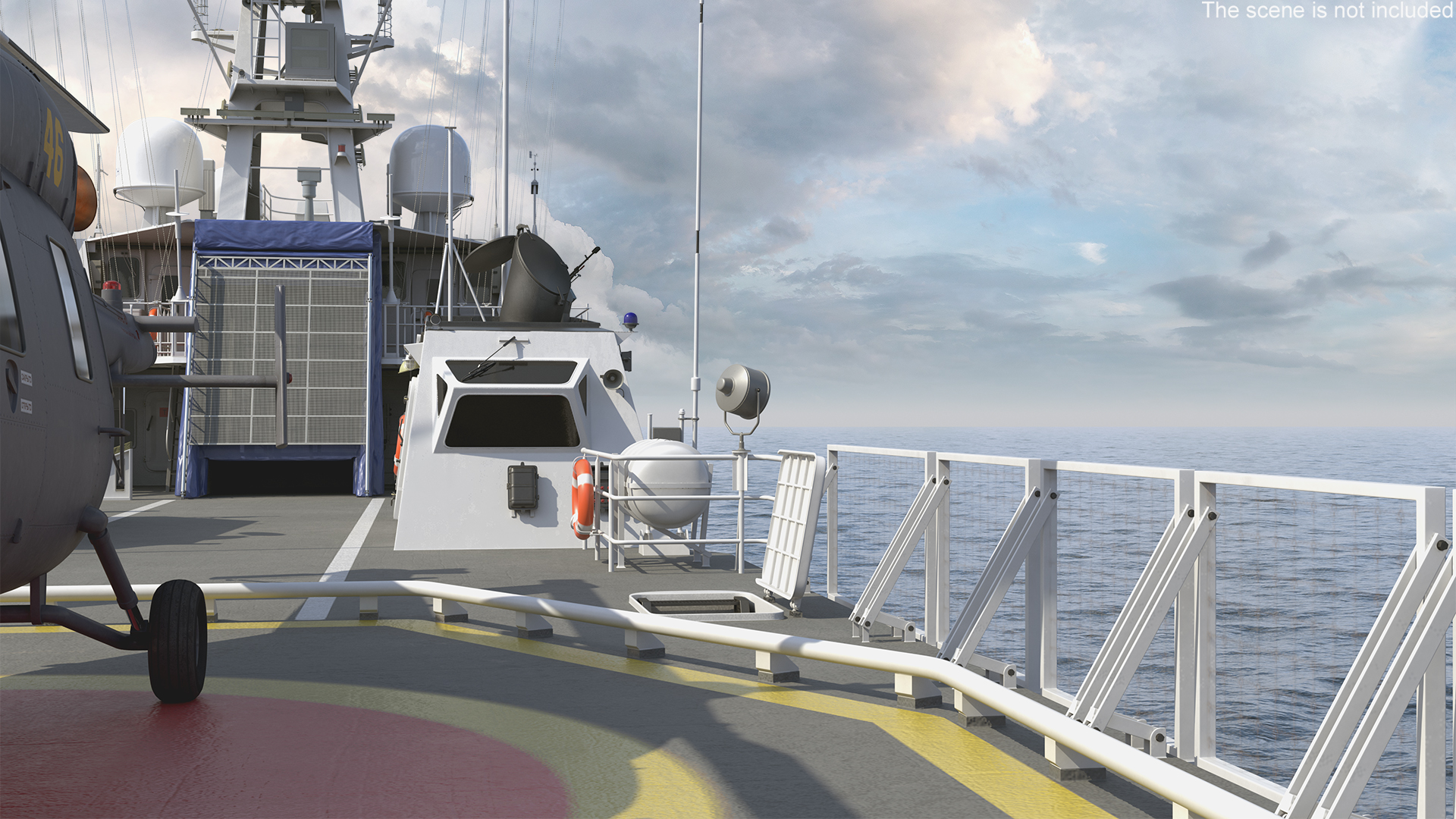 Russian Ship 22460 Okhotnik with Helicopter Rigged for Maya 3D model