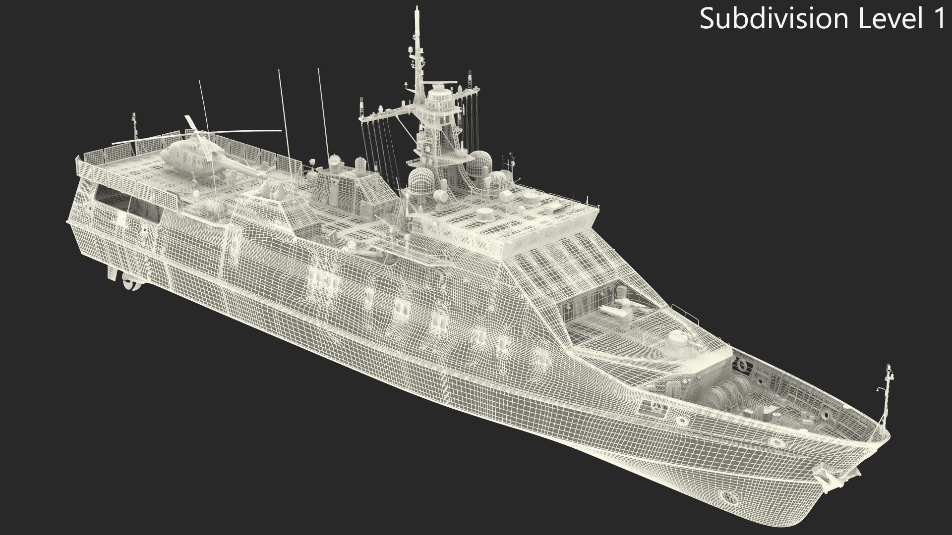 Russian Ship 22460 Okhotnik with Helicopter Rigged for Maya 3D model