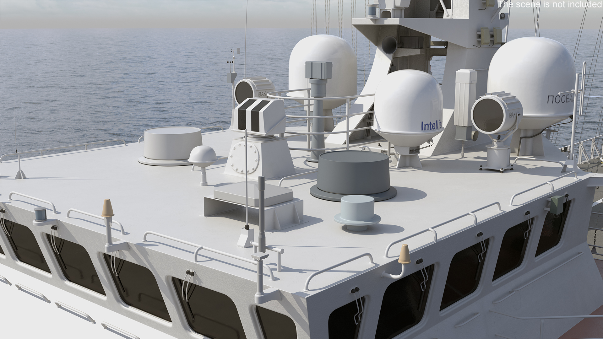 Russian Ship 22460 Okhotnik with Helicopter Rigged for Maya 3D model