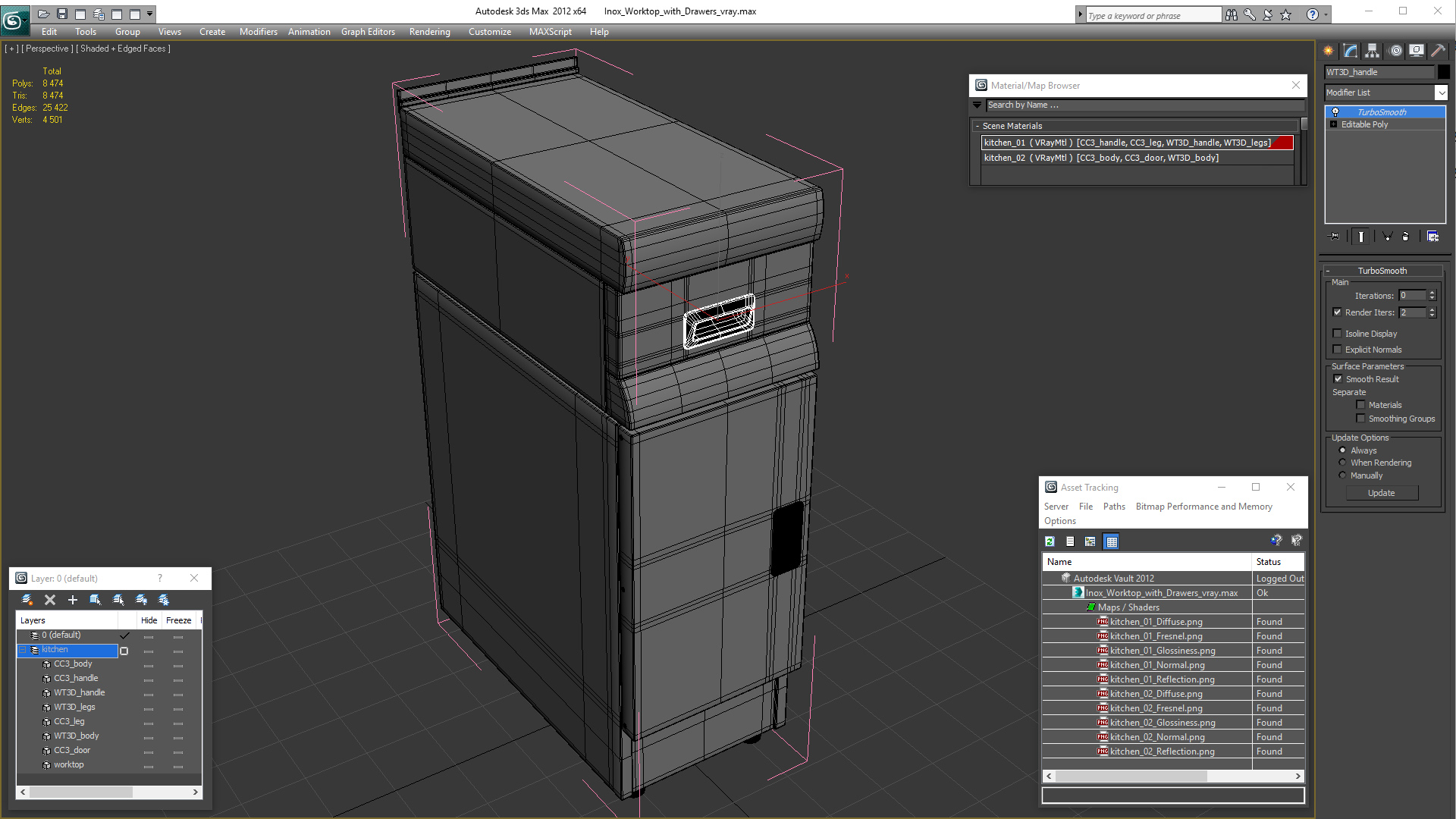 3D model Inox Worktop with Drawers