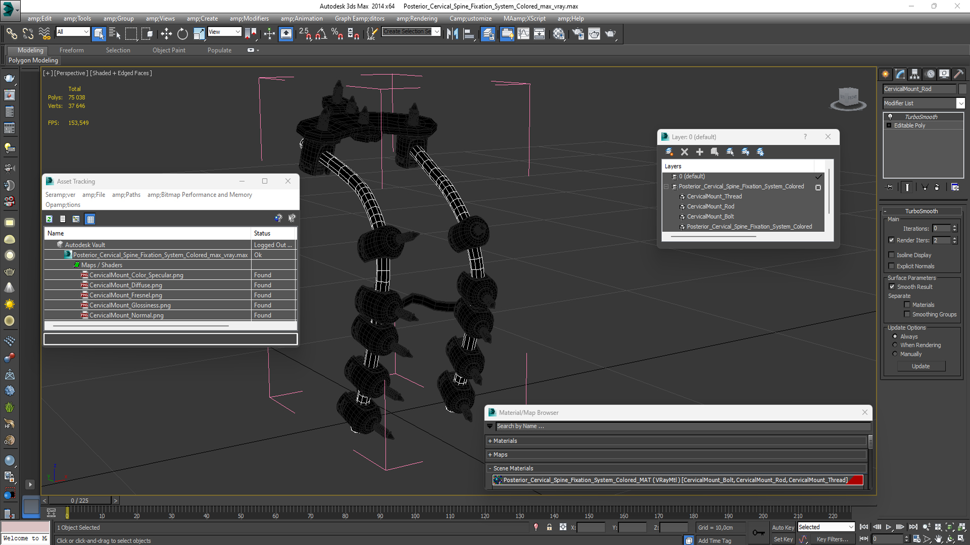 3D Posterior Cervical Spine Fixation System Colored model