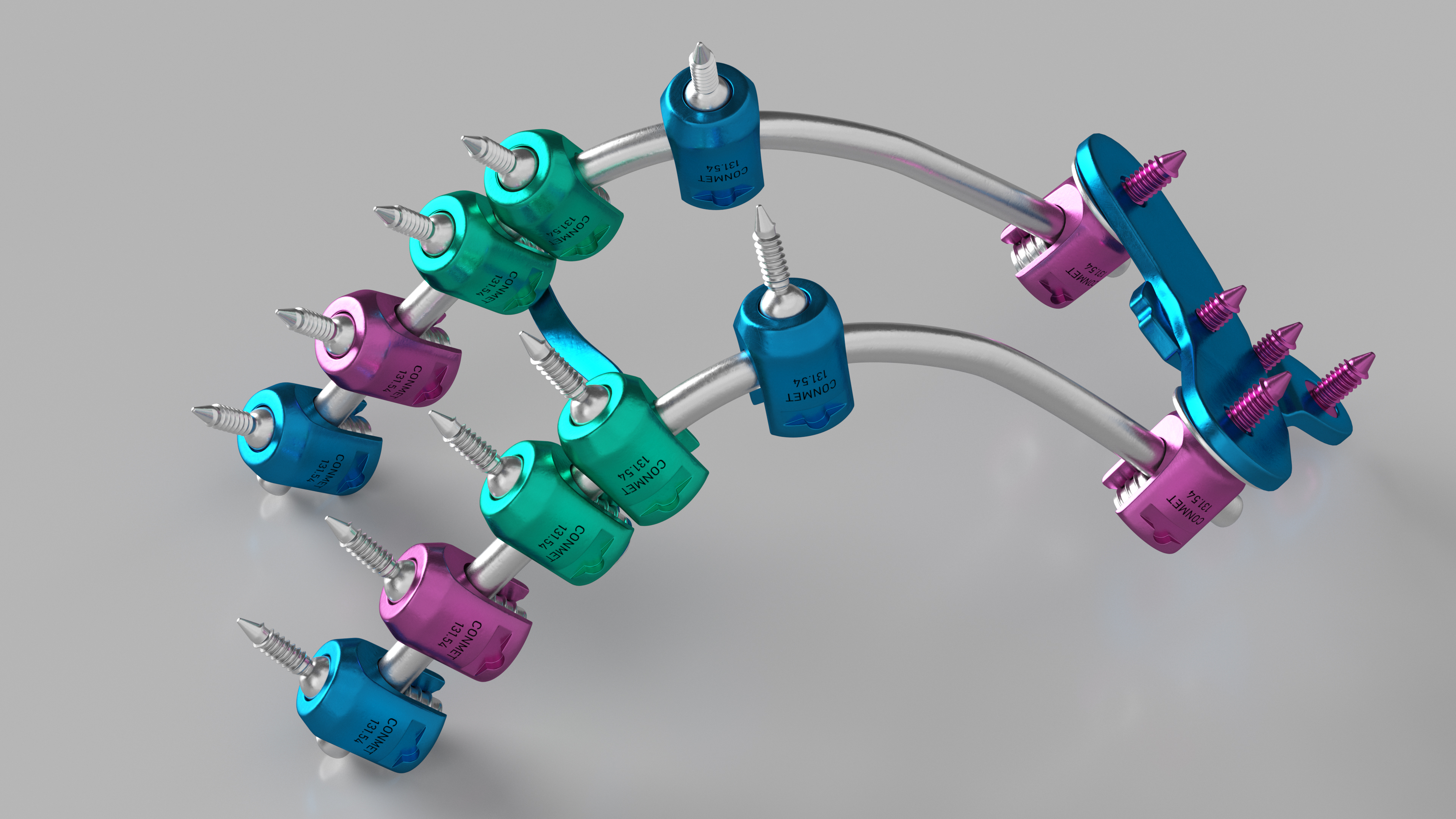 3D Posterior Cervical Spine Fixation System Colored model