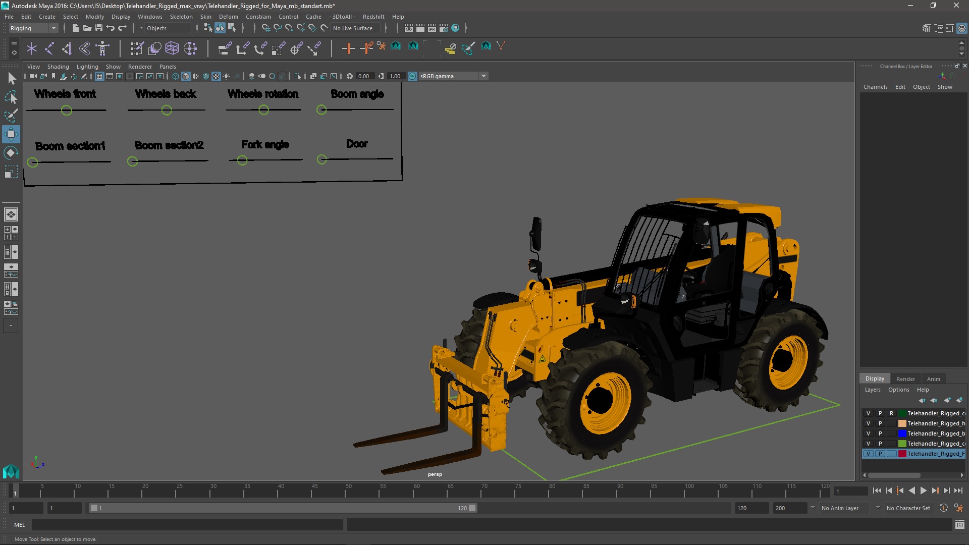 Telehandler Rigged for Maya 3D