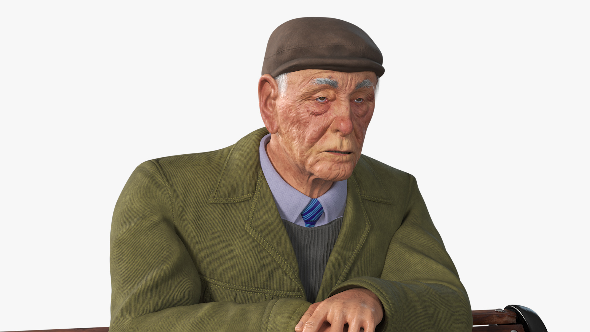 Old Man Sitting on Bench 3D model