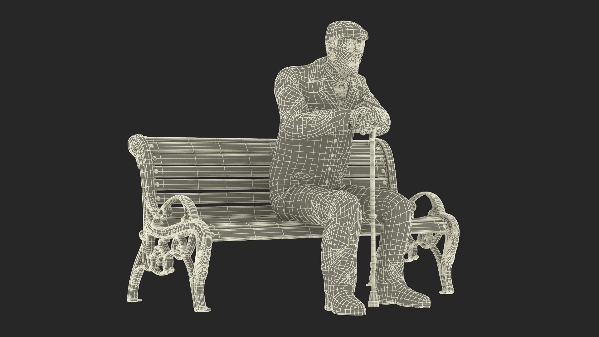 Old Man Sitting on Bench 3D model
