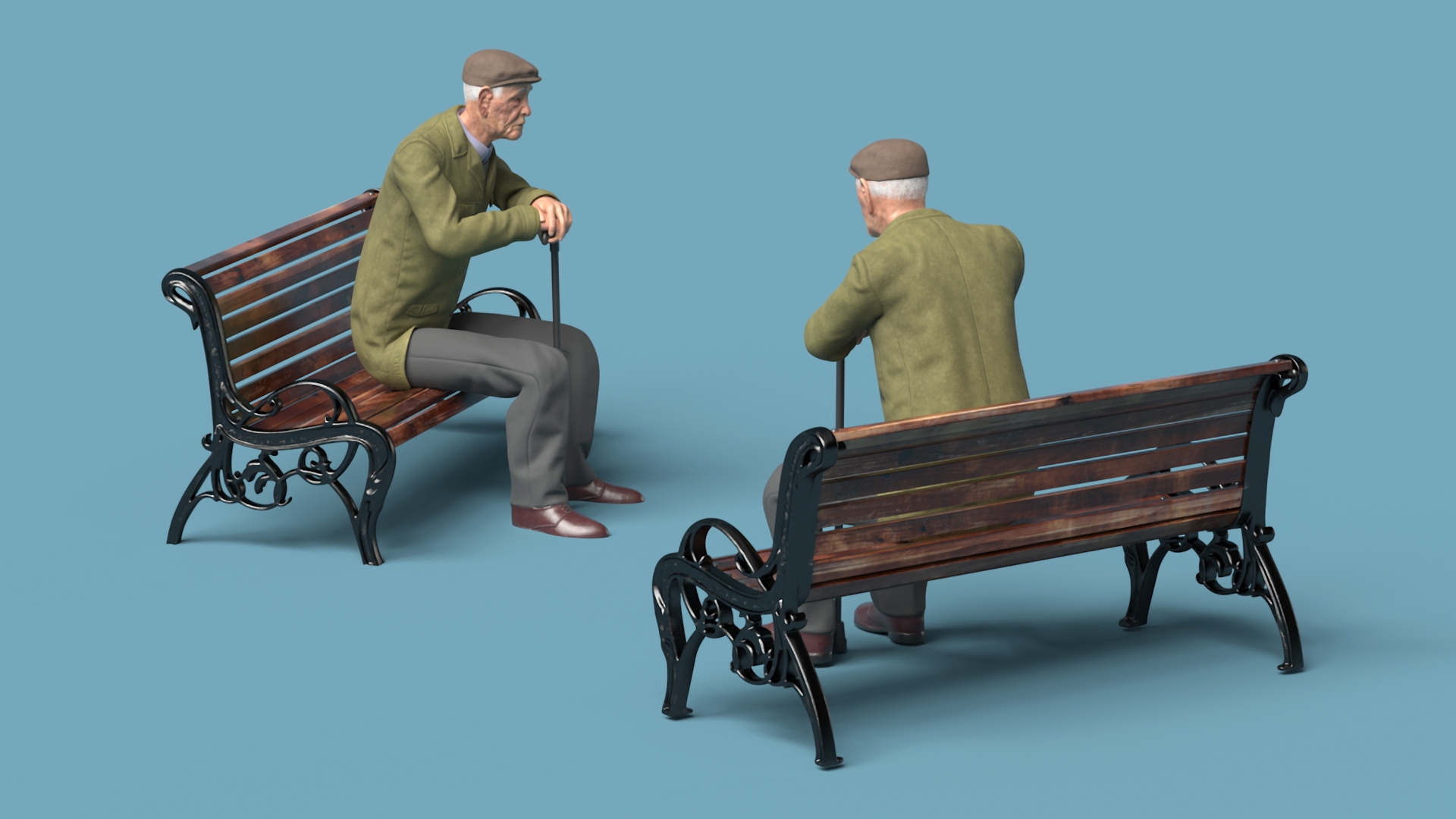 Old Man Sitting on Bench 3D model