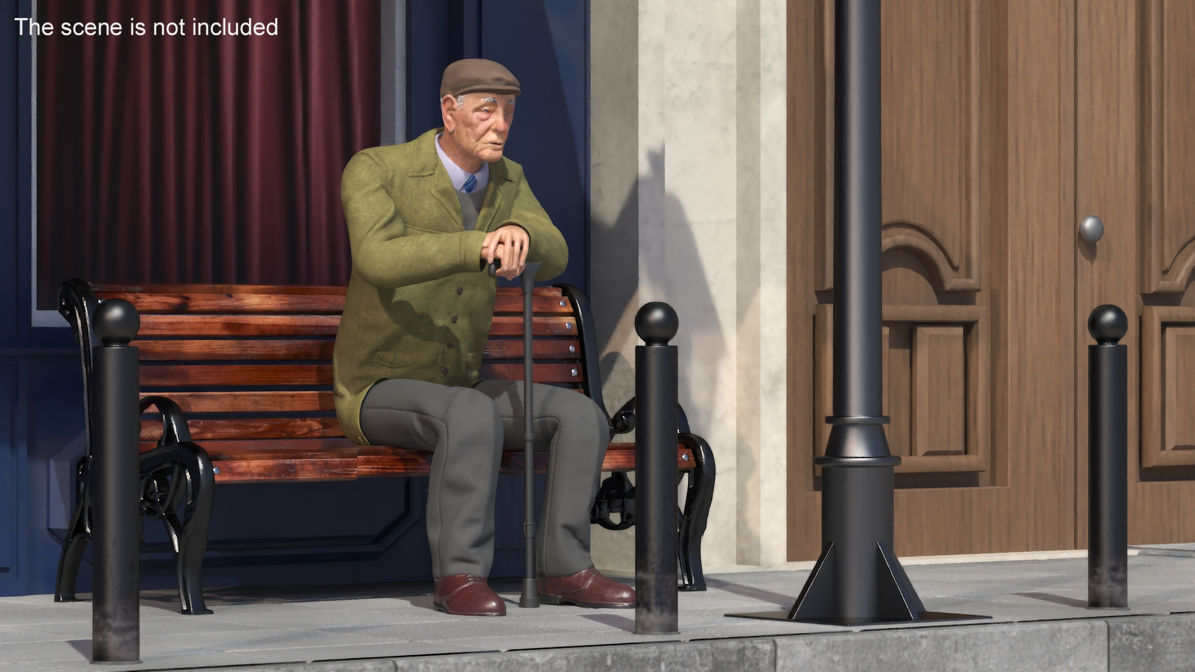 Old Man Sitting on Bench 3D model