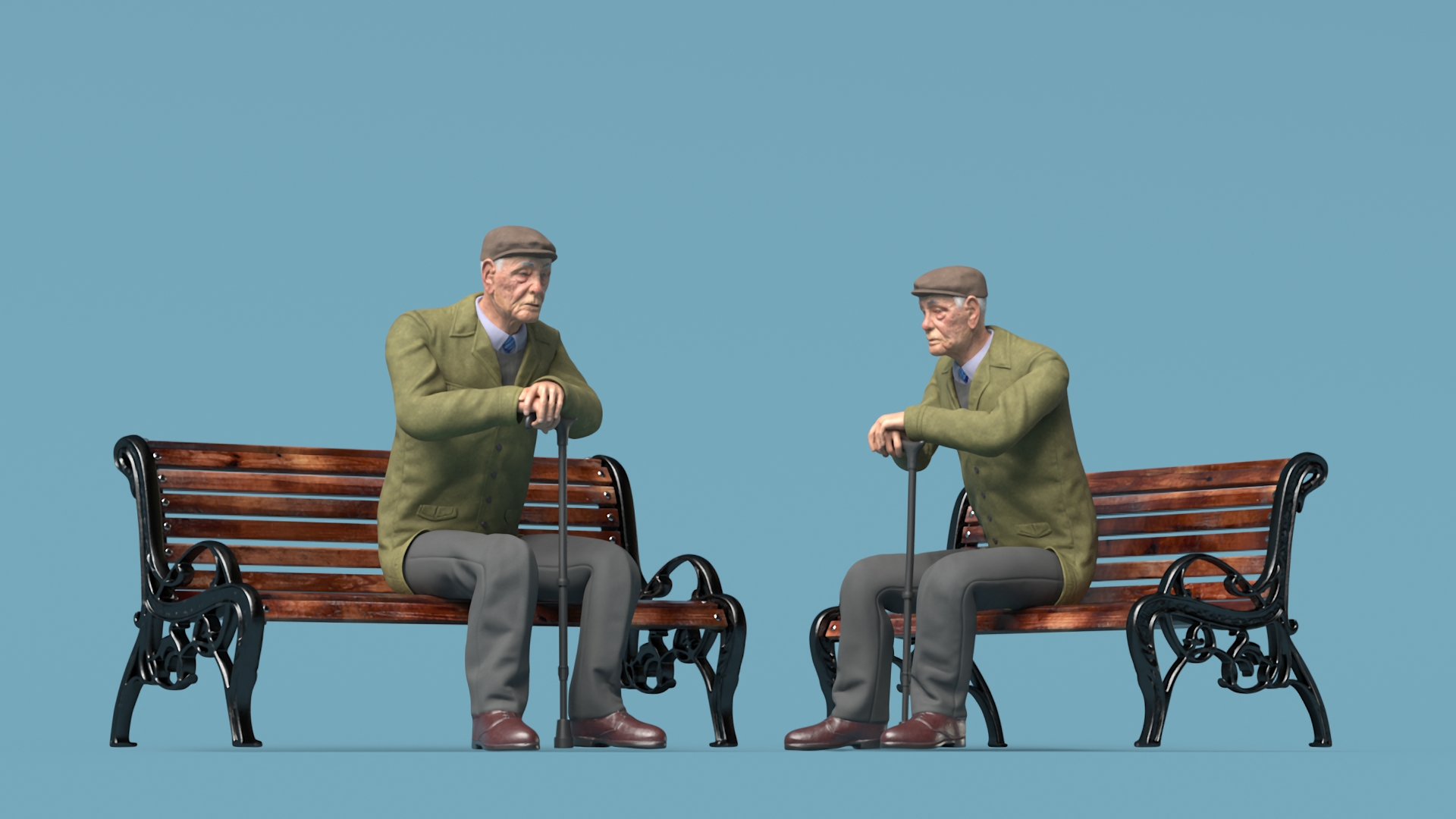 Old Man Sitting on Bench 3D model