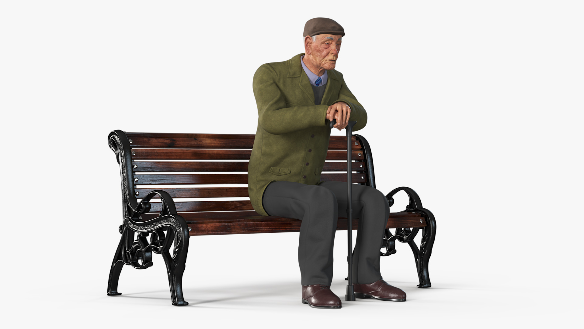 Old Man Sitting on Bench 3D model