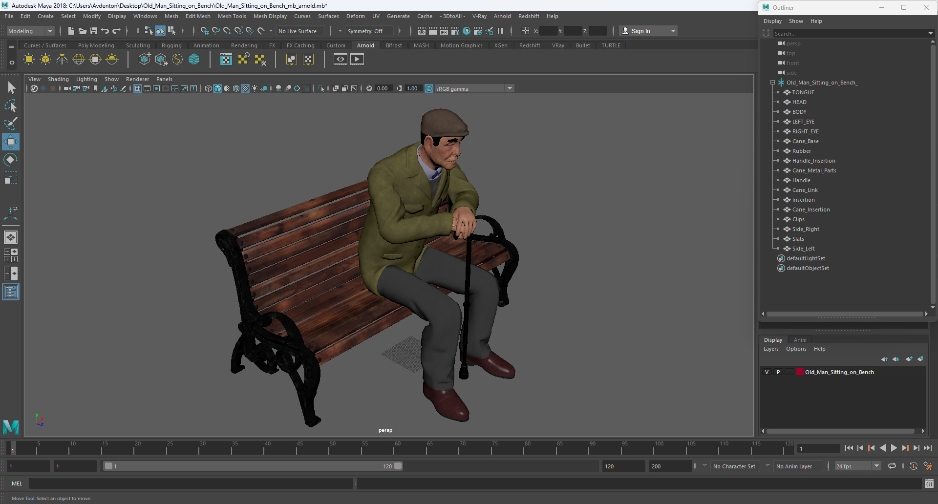 Old Man Sitting on Bench 3D model