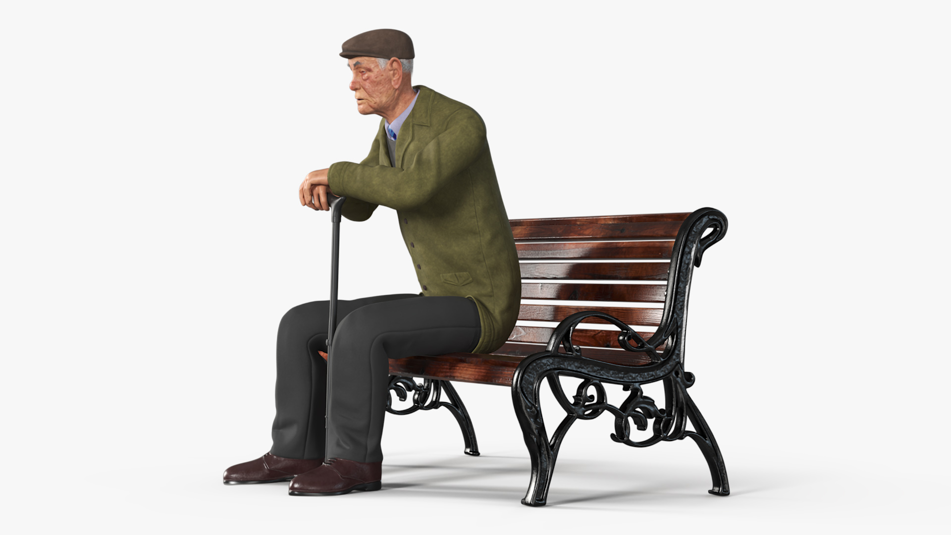 Old Man Sitting on Bench 3D model