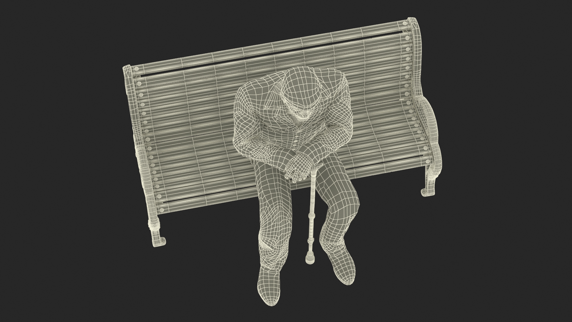 Old Man Sitting on Bench 3D model