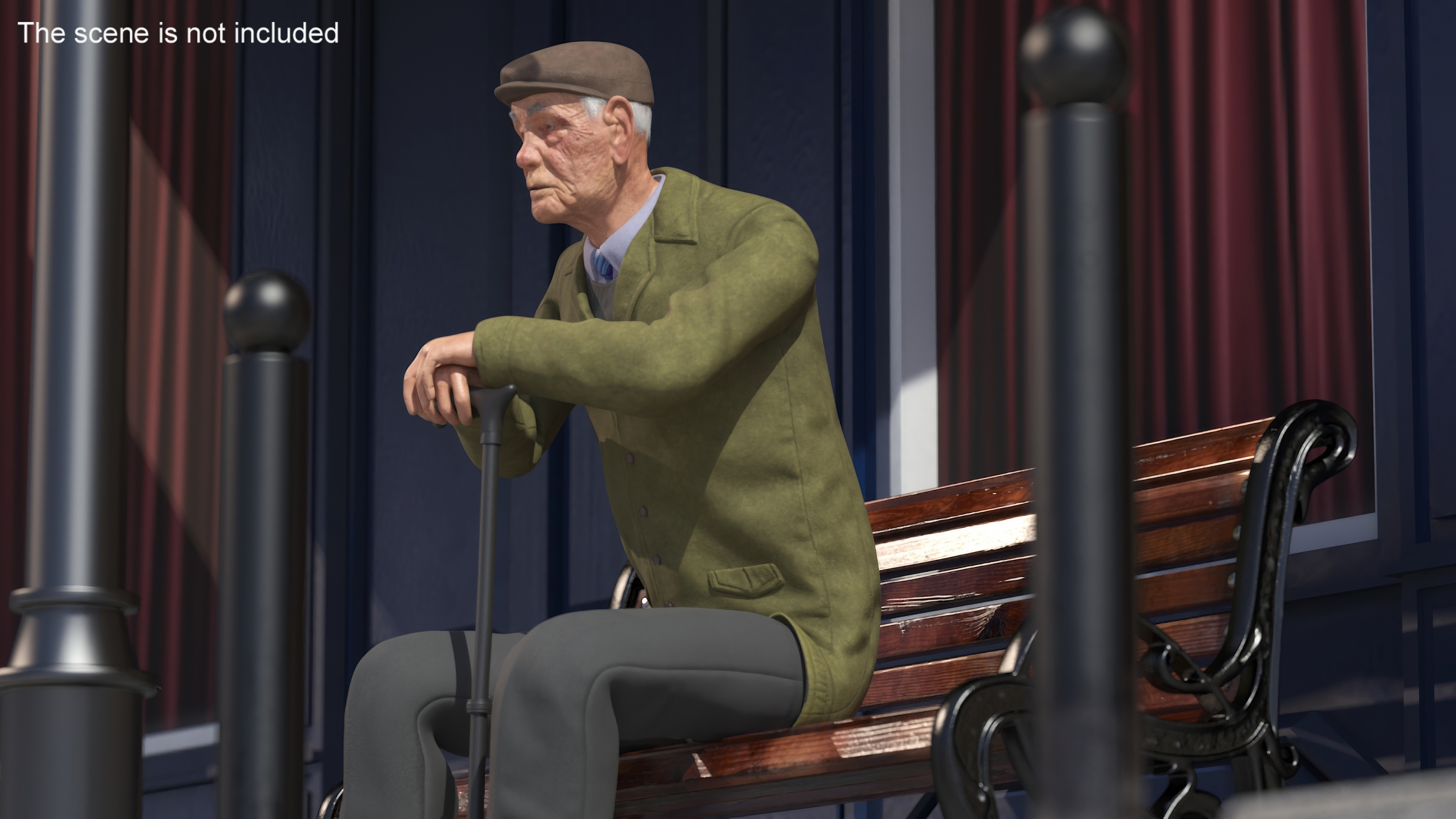 Old Man Sitting on Bench 3D model