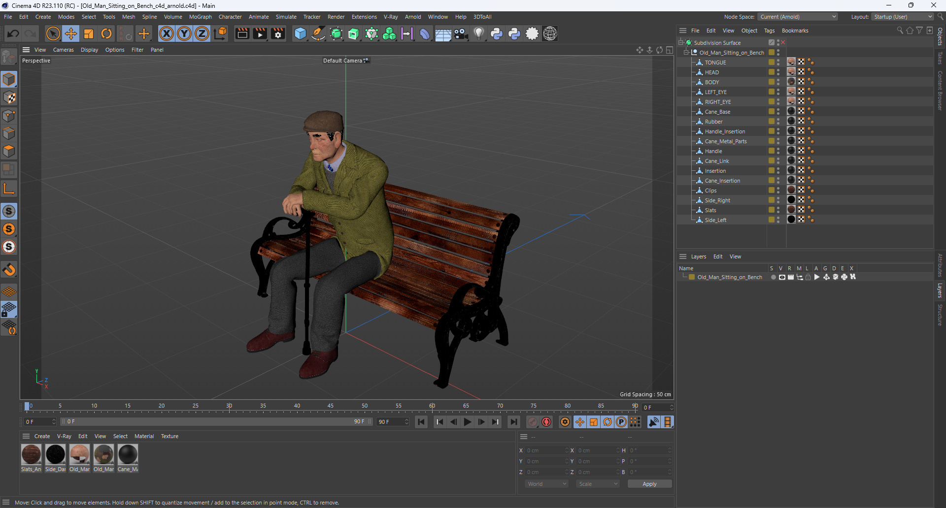 Old Man Sitting on Bench 3D model