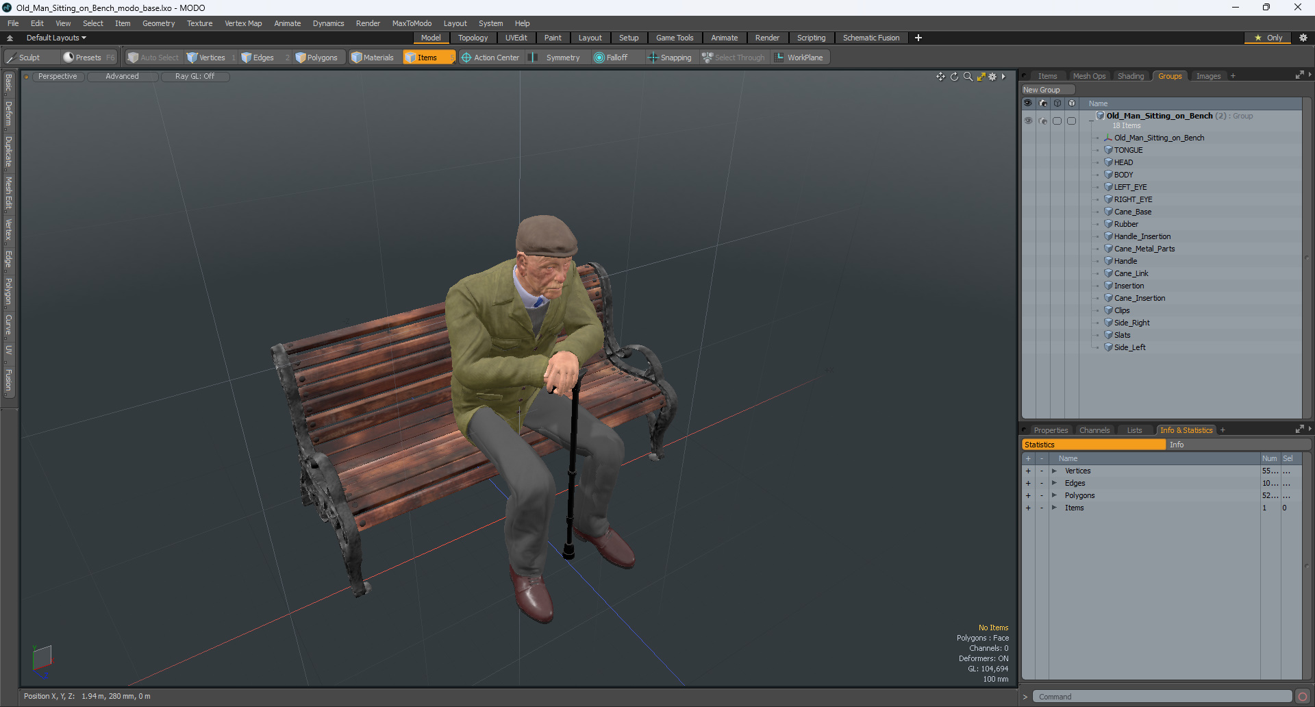 Old Man Sitting on Bench 3D model