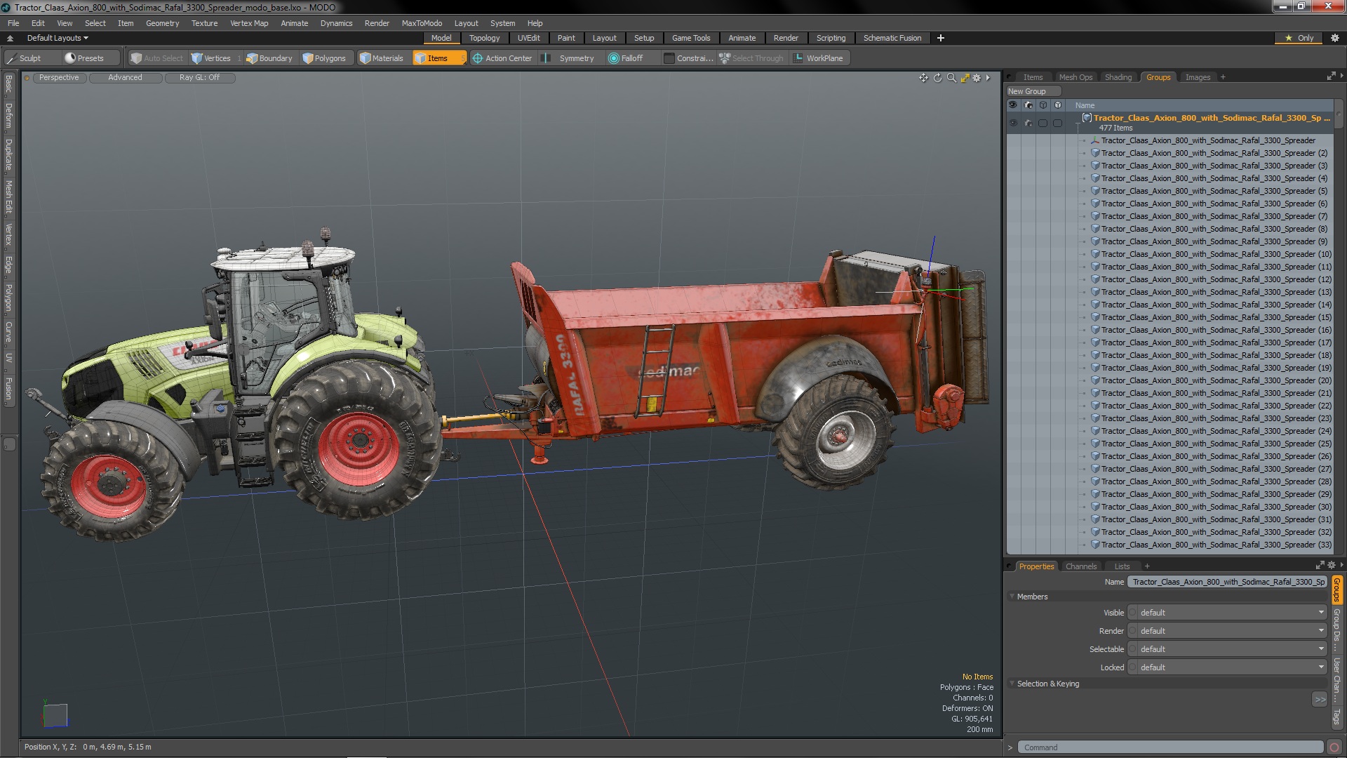 3D Tractor Claas Axion 800 with Sodimac Rafal 3300 Spreader