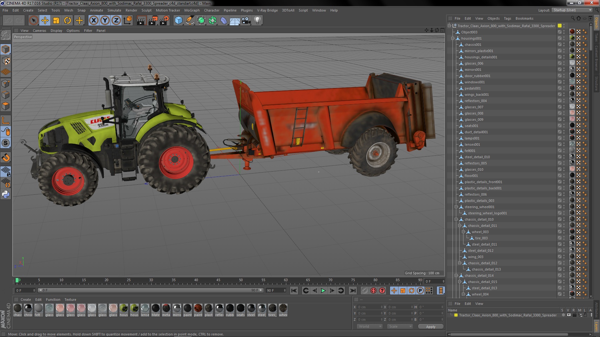 3D Tractor Claas Axion 800 with Sodimac Rafal 3300 Spreader