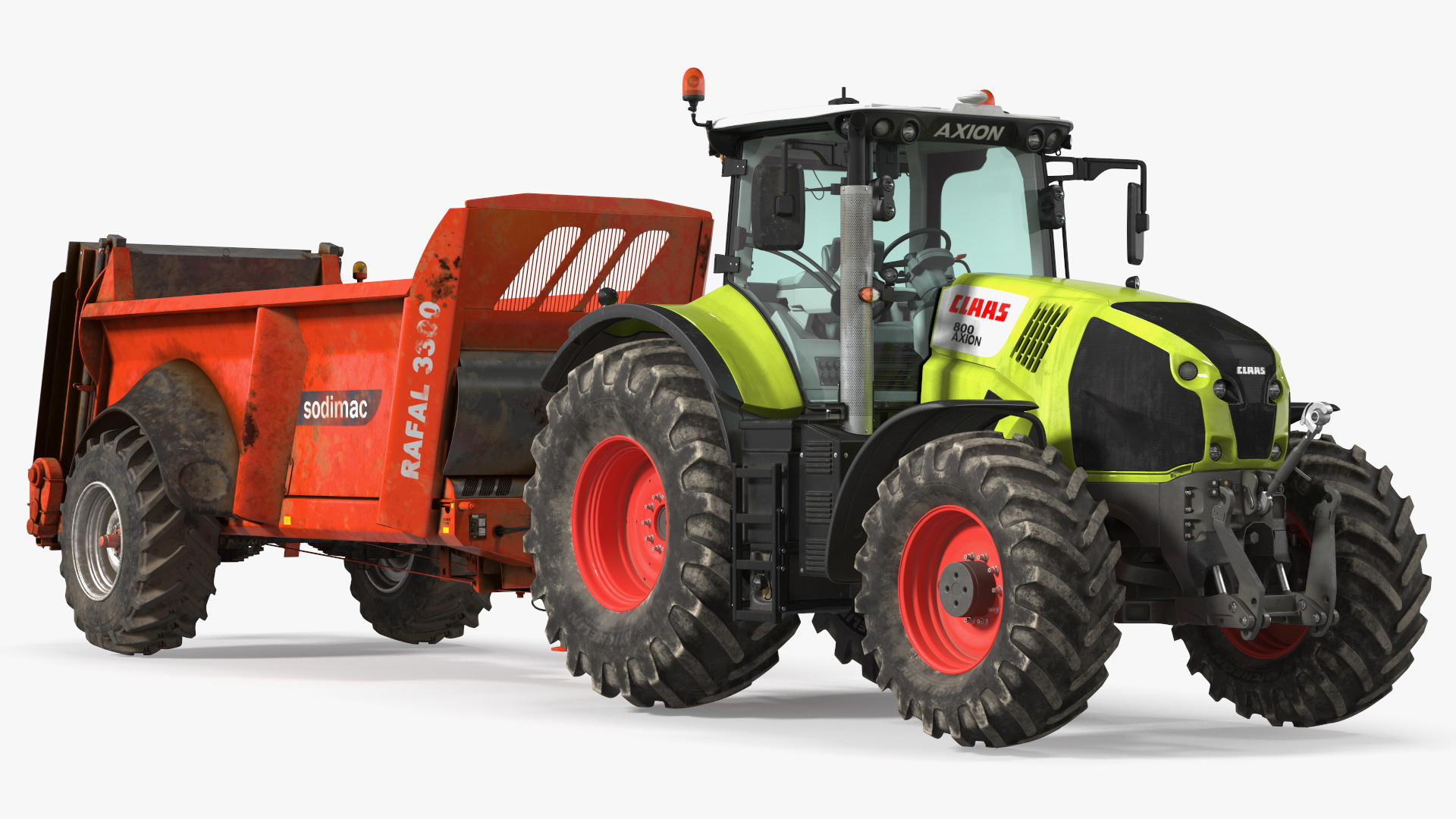 3D Tractor Claas Axion 800 with Sodimac Rafal 3300 Spreader