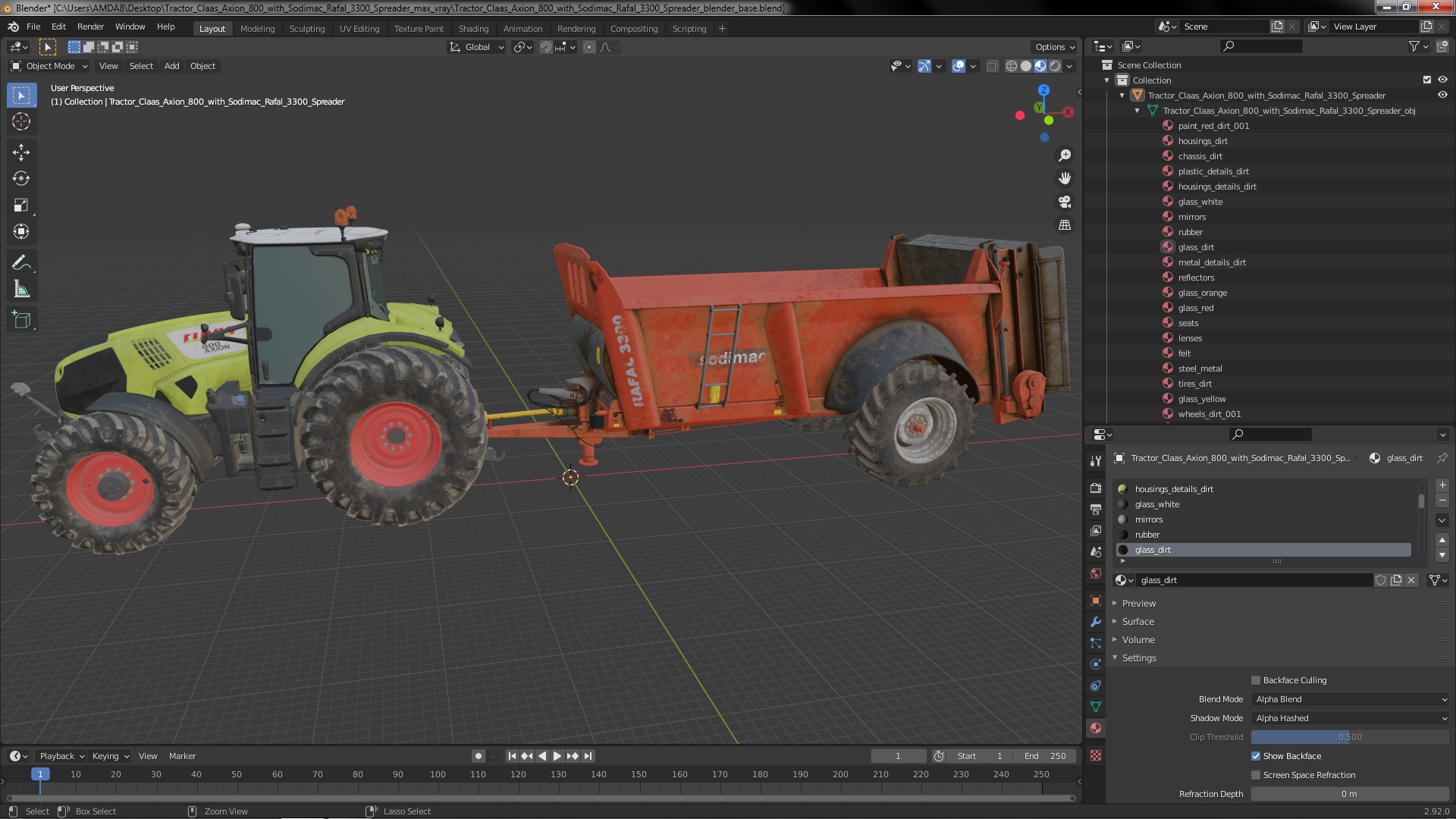 3D Tractor Claas Axion 800 with Sodimac Rafal 3300 Spreader