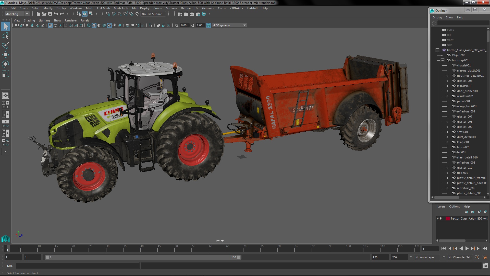 3D Tractor Claas Axion 800 with Sodimac Rafal 3300 Spreader