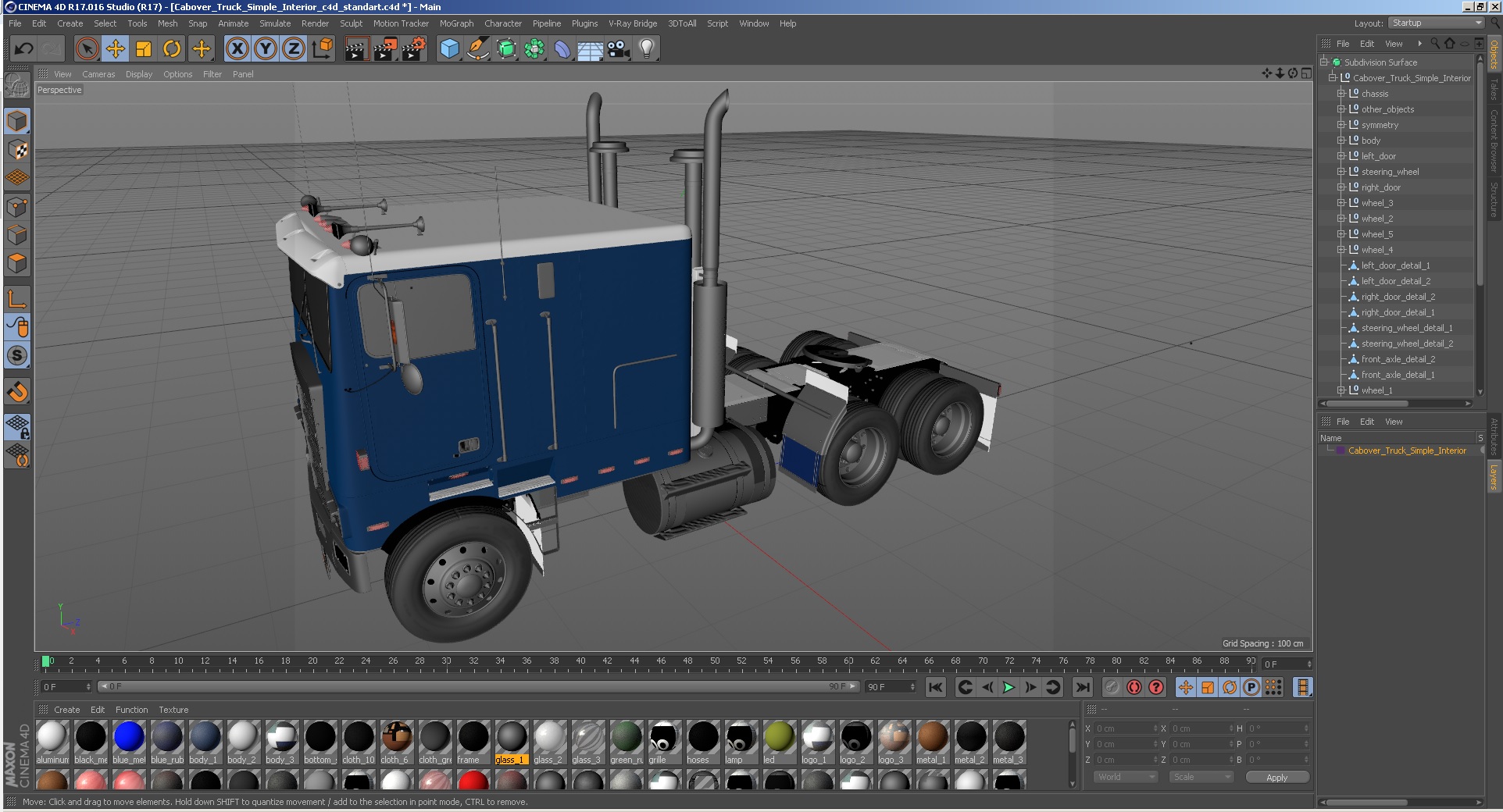Cabover Truck Simple Interior 3D model