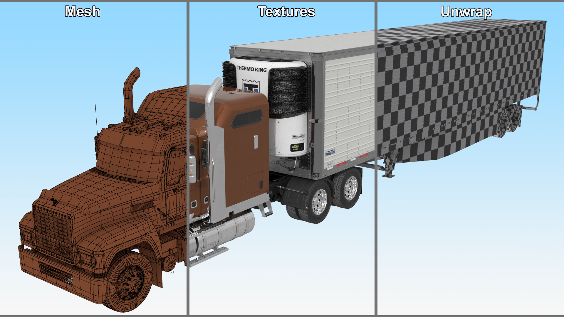 Mack CHU613 Truck with Vanguard Reefer Semi Trailer Refrigerator 3D model