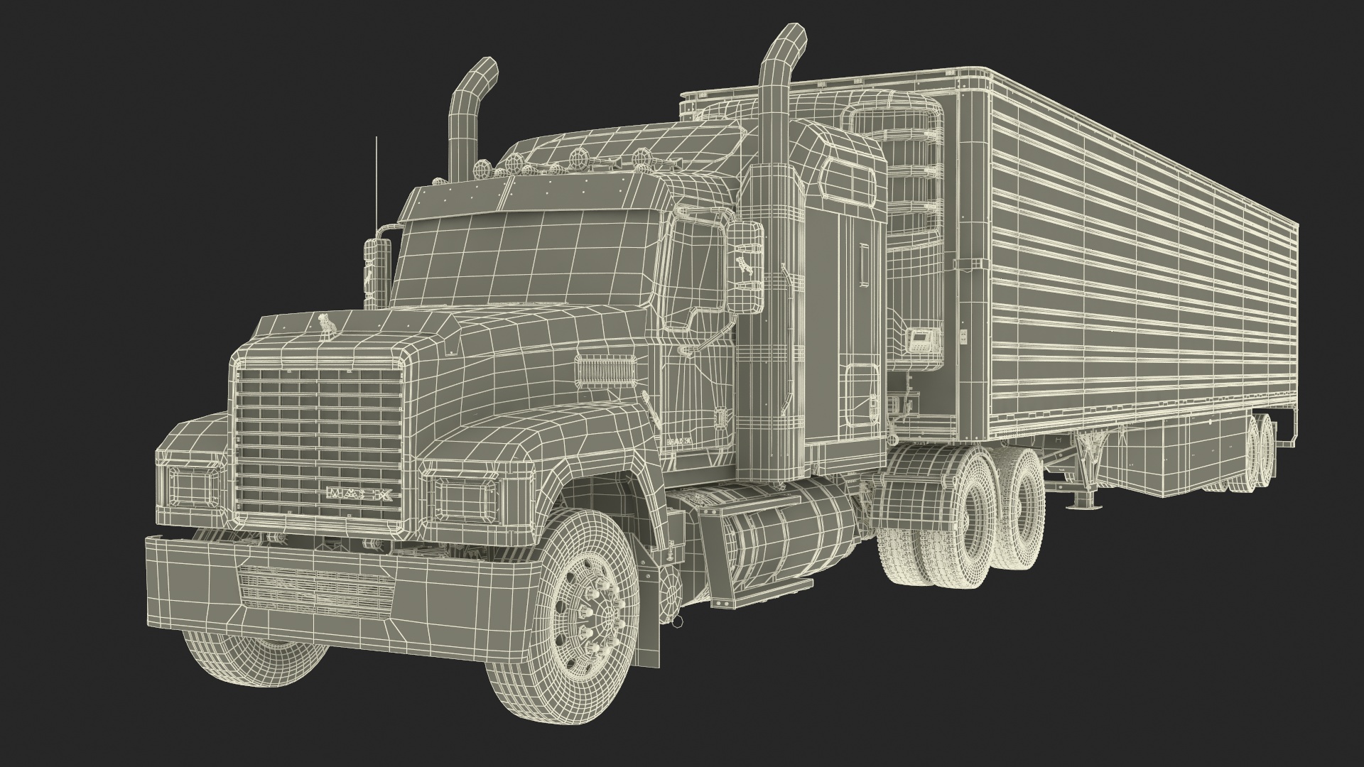Mack CHU613 Truck with Vanguard Reefer Semi Trailer Refrigerator 3D model