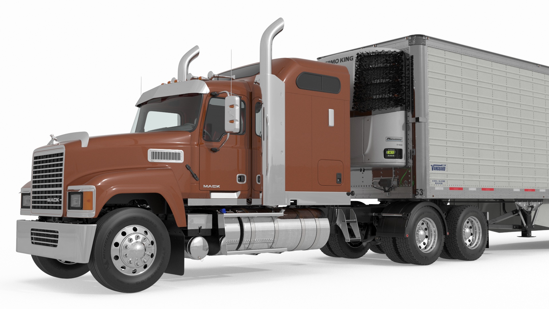 Mack CHU613 Truck with Vanguard Reefer Semi Trailer Refrigerator 3D model