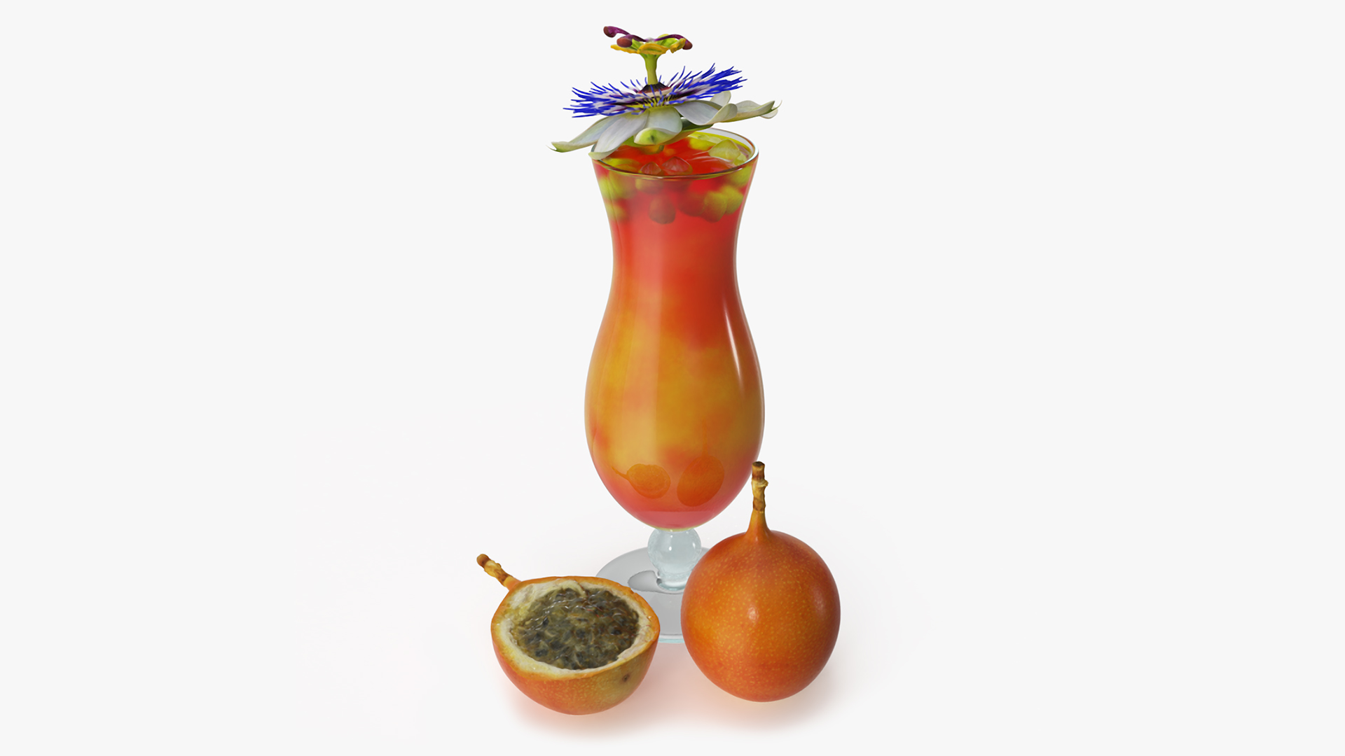 3D Cocktail Garnished with Passion Fruit and Passion Flower