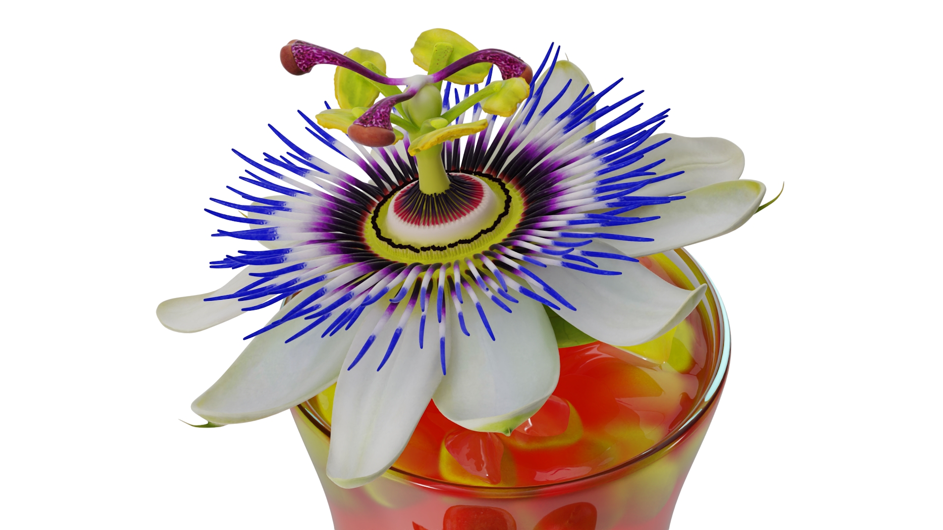 3D Cocktail Garnished with Passion Fruit and Passion Flower