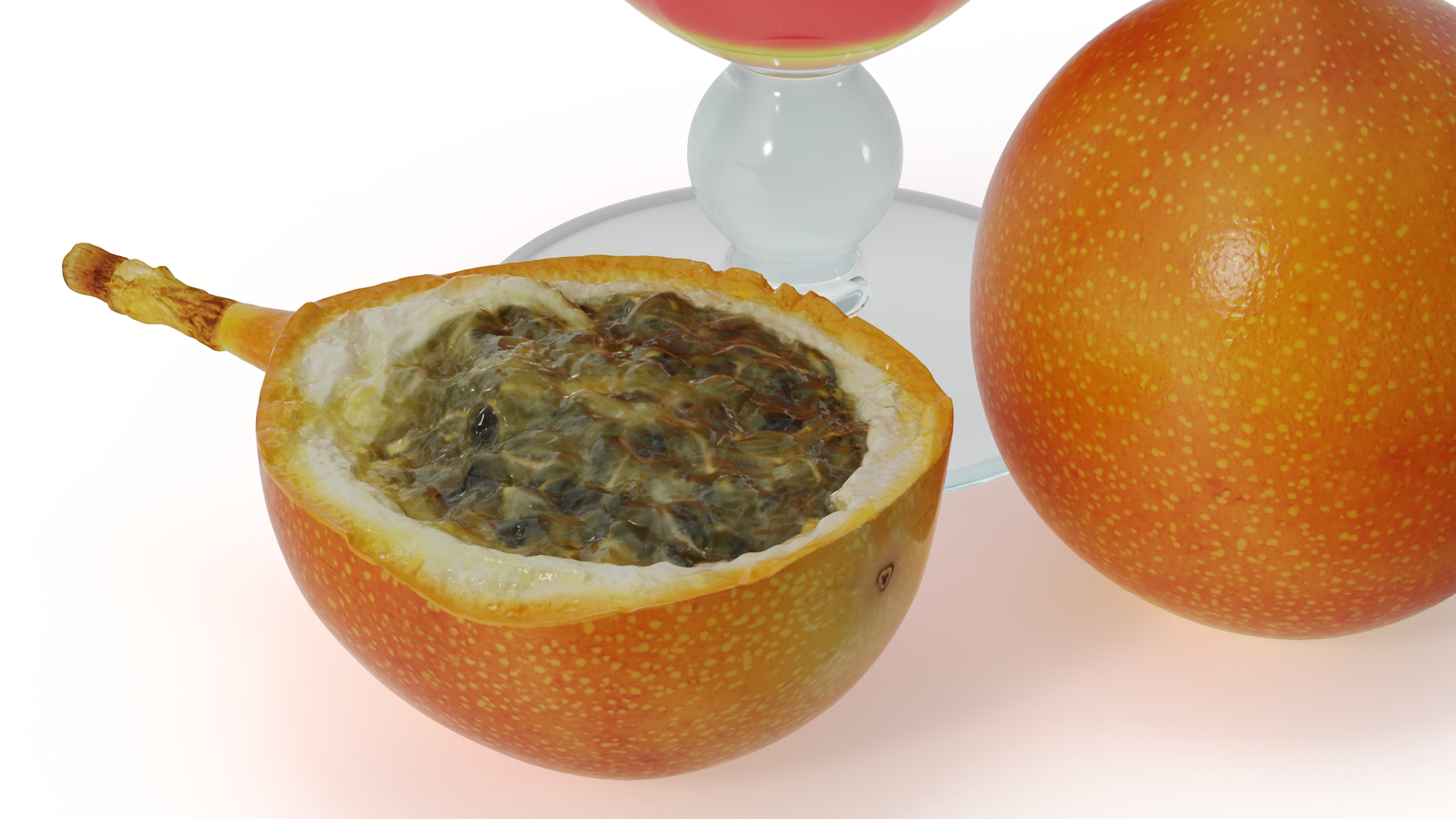 3D Cocktail Garnished with Passion Fruit and Passion Flower