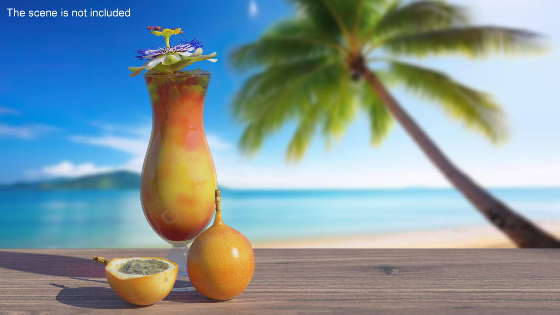 3D Cocktail Garnished with Passion Fruit and Passion Flower