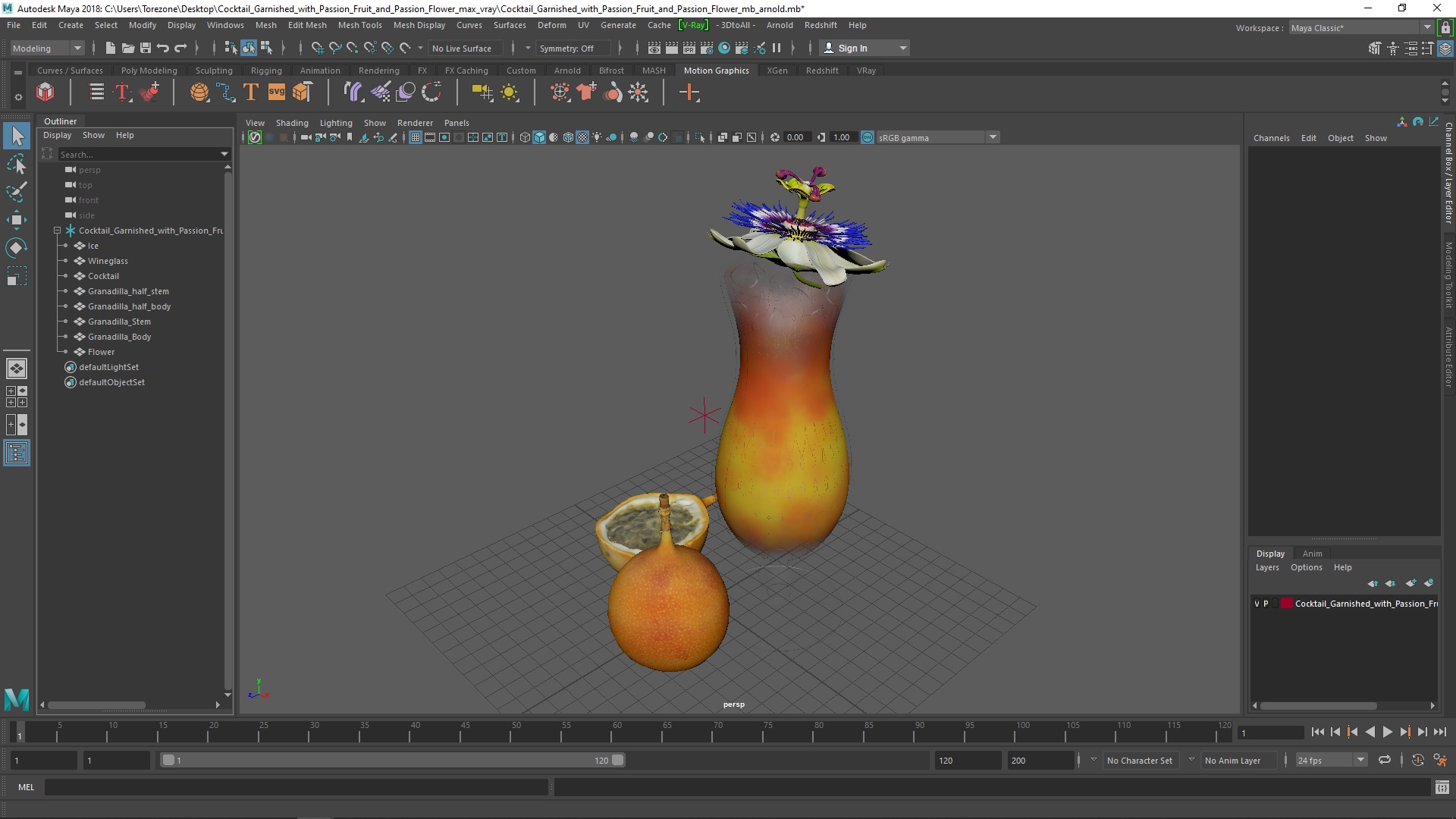 3D Cocktail Garnished with Passion Fruit and Passion Flower
