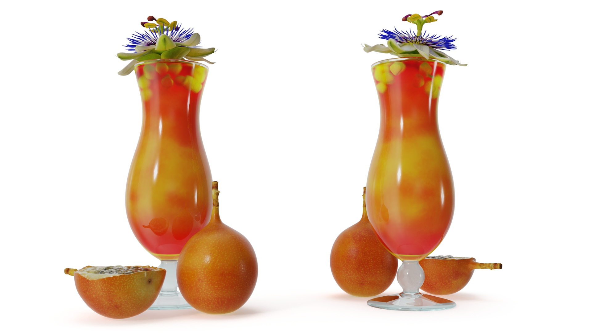 3D Cocktail Garnished with Passion Fruit and Passion Flower