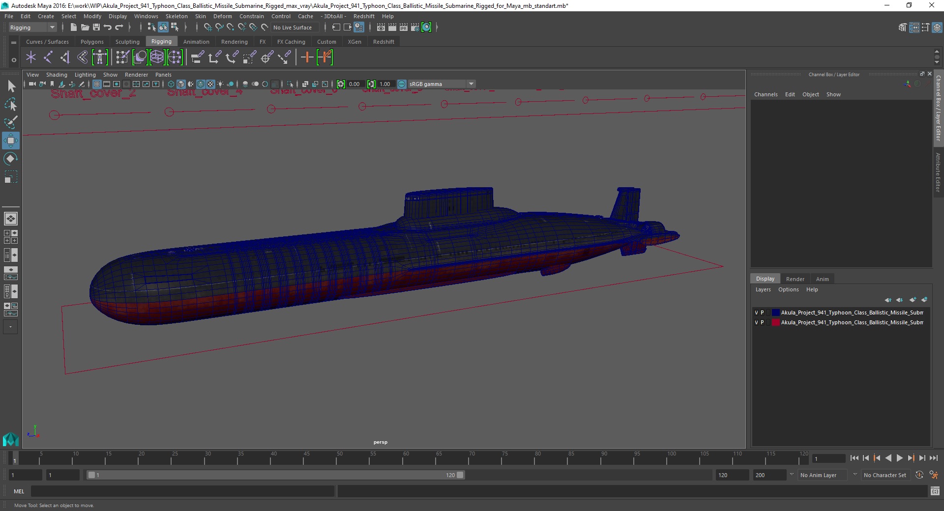 3D model Akula Project 941 Typhoon Class Ballistic Missile Submarine Rigged for Maya
