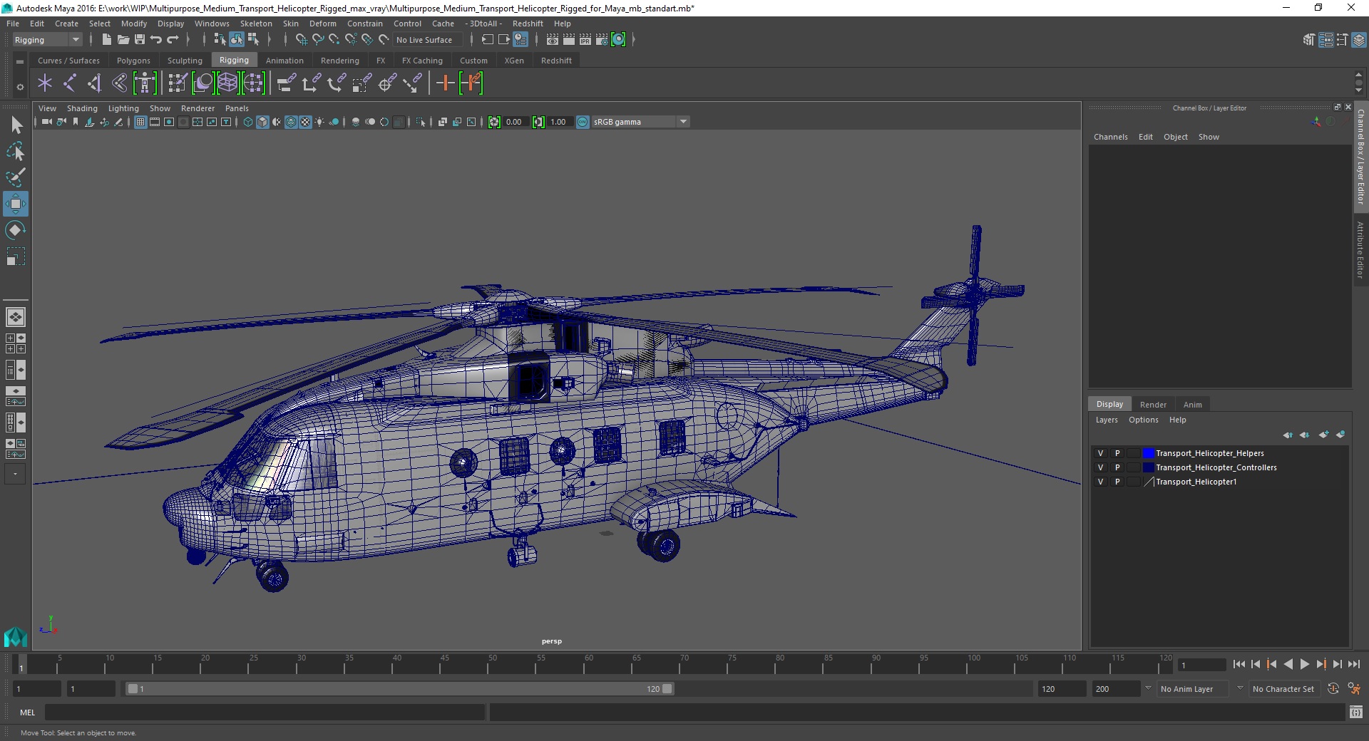 3D Multipurpose Medium Transport Helicopter Rigged for Maya