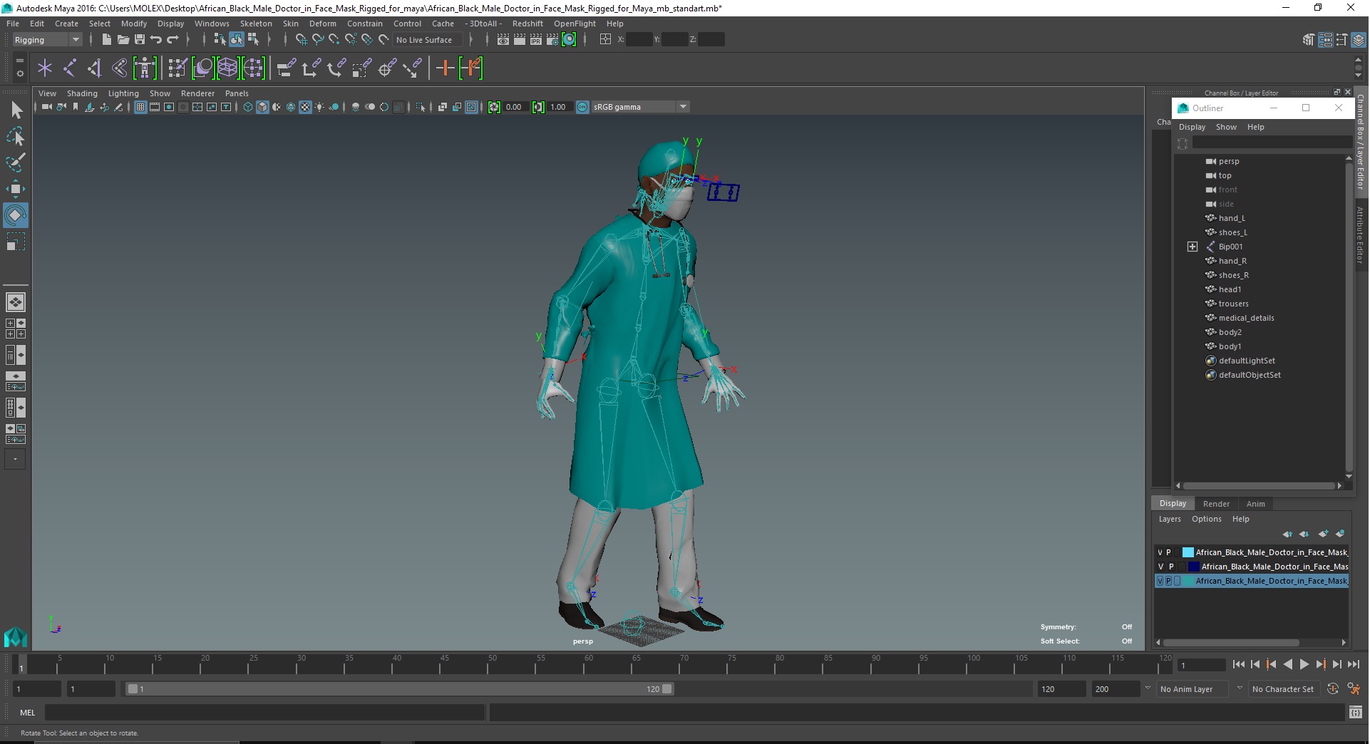 African Black Male Doctor in Face Mask Rigged for Maya 3D model