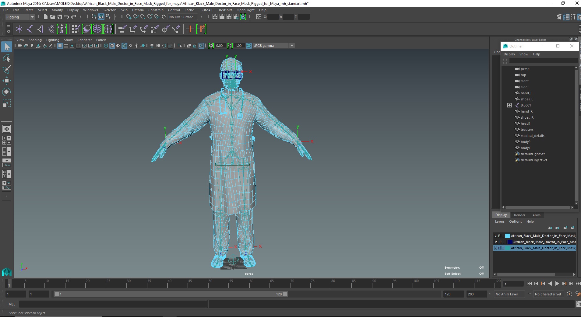 African Black Male Doctor in Face Mask Rigged for Maya 3D model