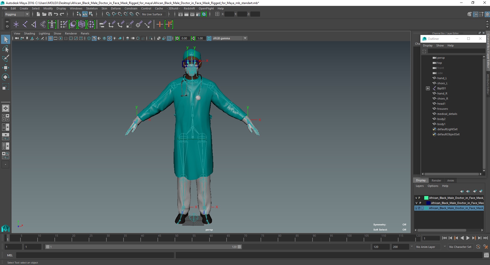 African Black Male Doctor in Face Mask Rigged for Maya 3D model