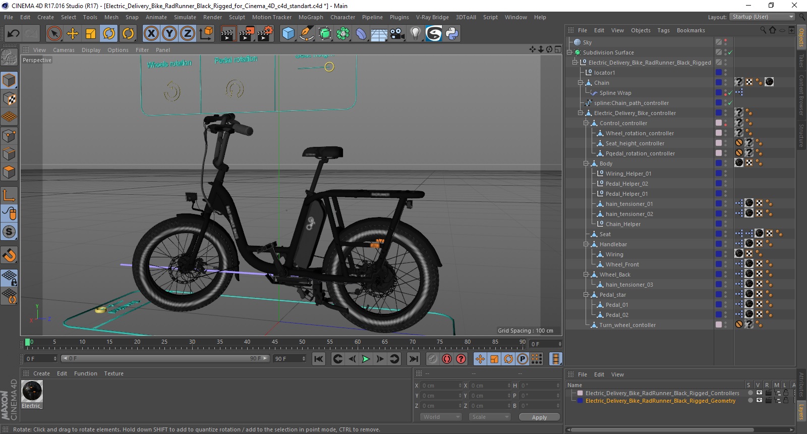 Electric Delivery Bike RadRunner Black Rigged for Cinema 4D 3D model