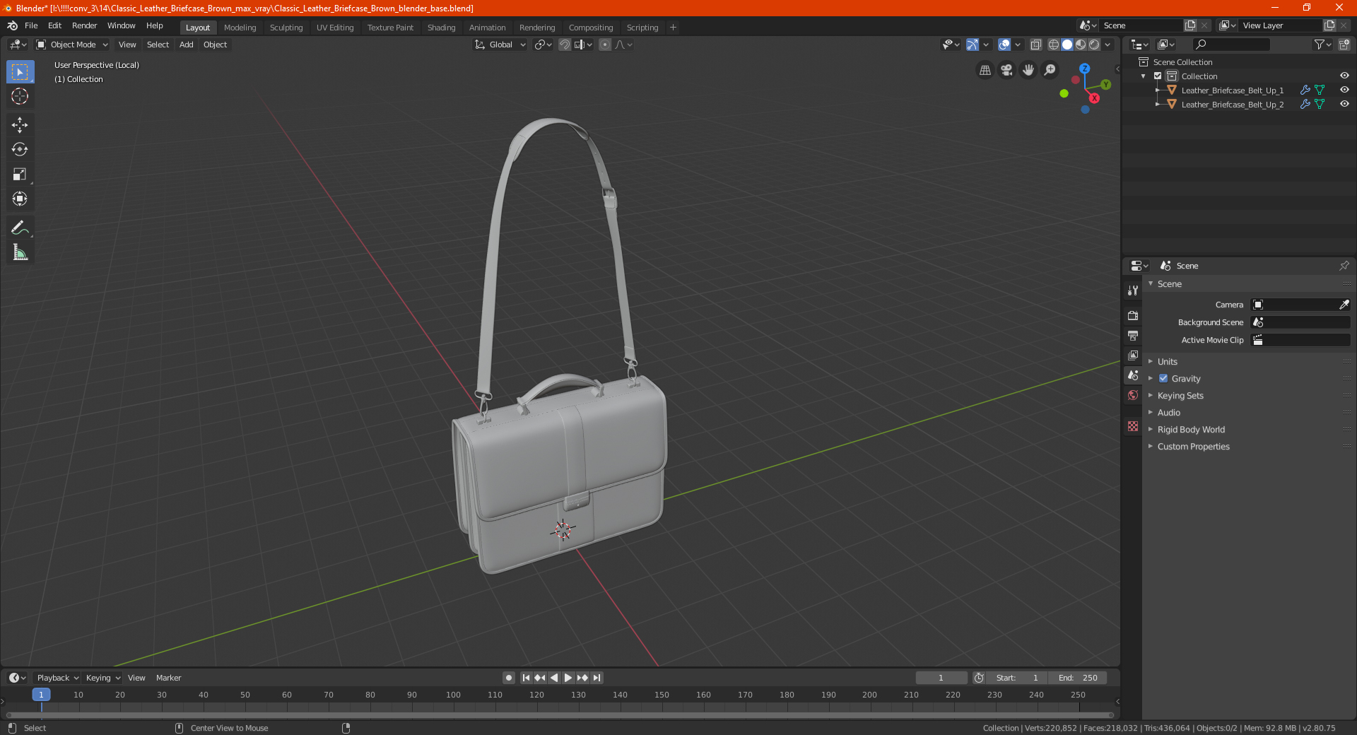 3D Classic Leather Briefcase Brown