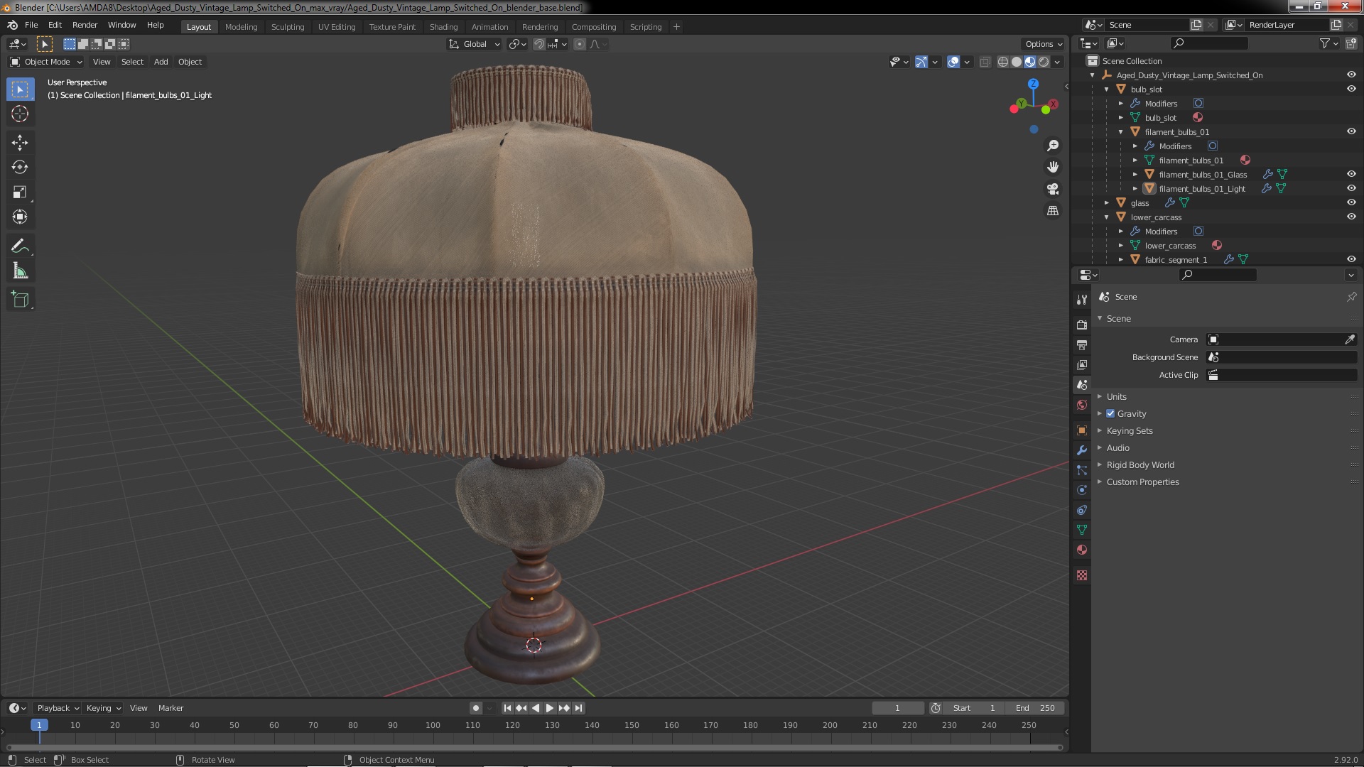 3D model Aged Dusty Vintage Lamp Switched On