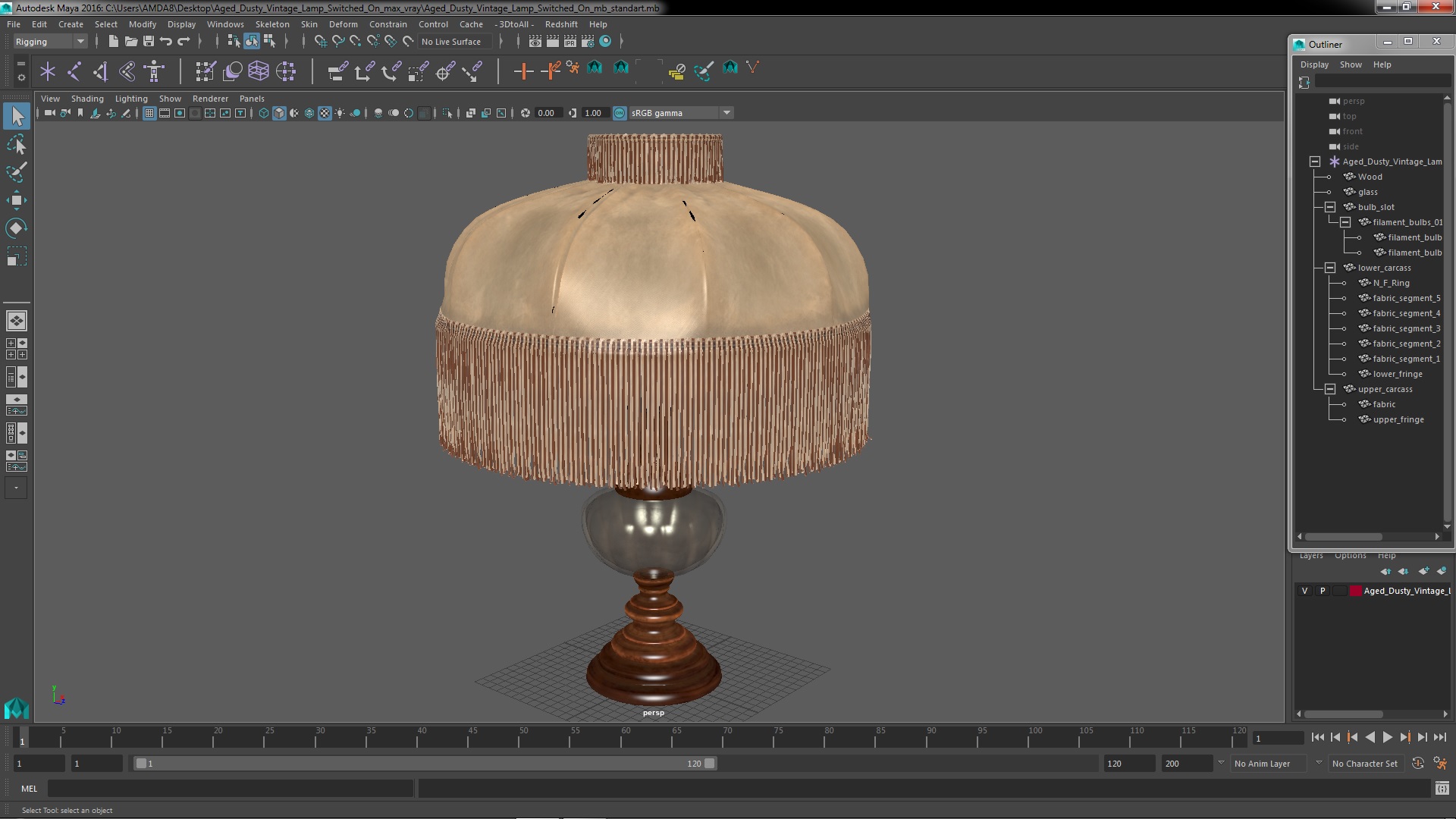 3D model Aged Dusty Vintage Lamp Switched On