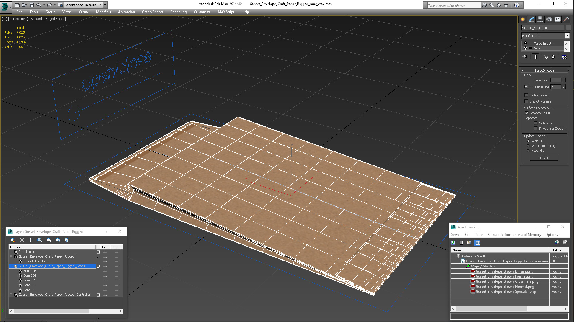 Gusset Envelope Craft Paper Rigged 3D model