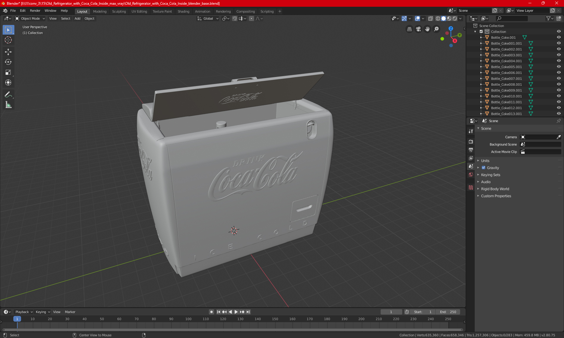 3D Old Refrigerator with Coca Cola Inside model