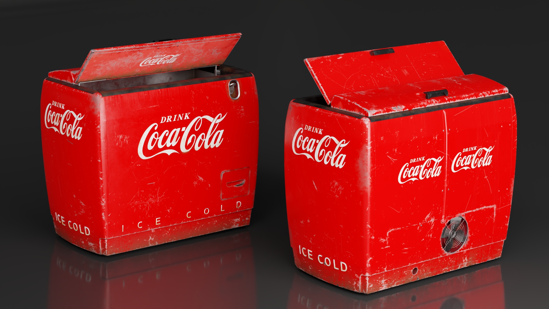 3D Old Refrigerator with Coca Cola Inside model
