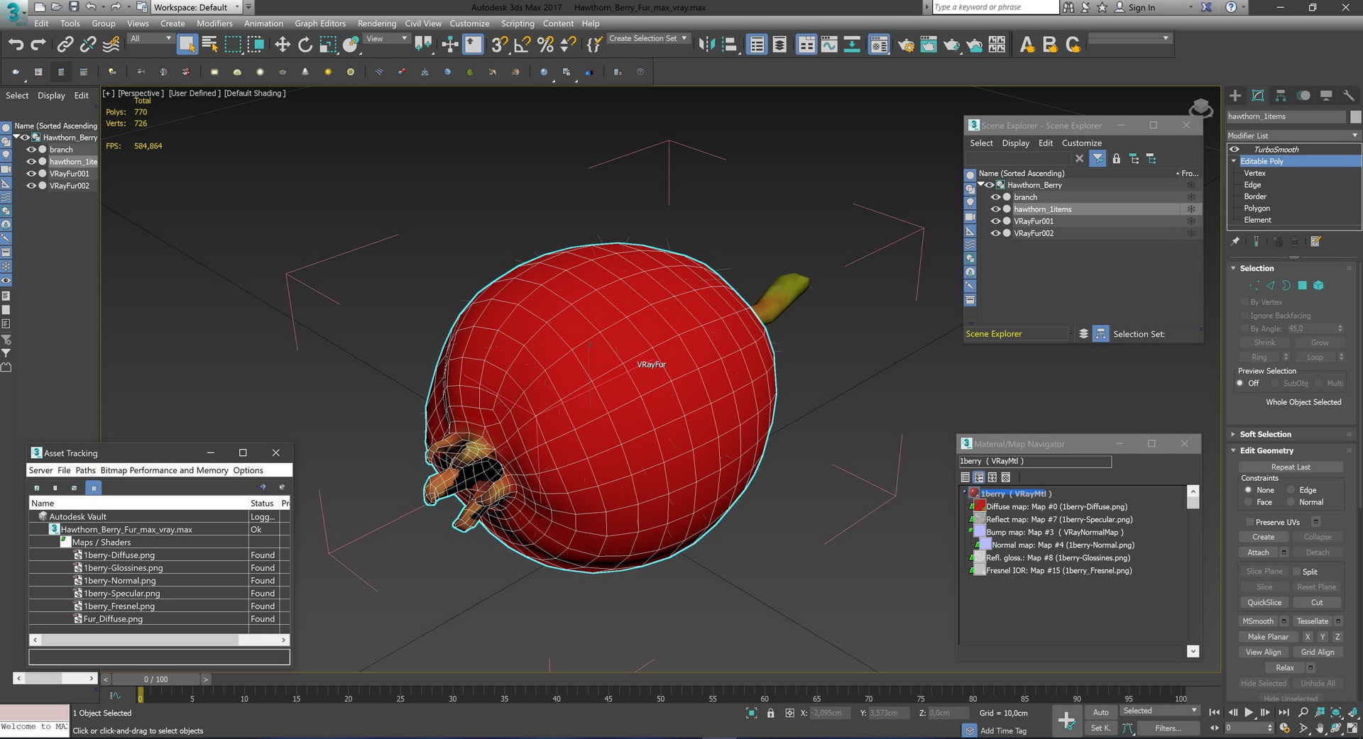 3D Hawthorn Berry Fur model