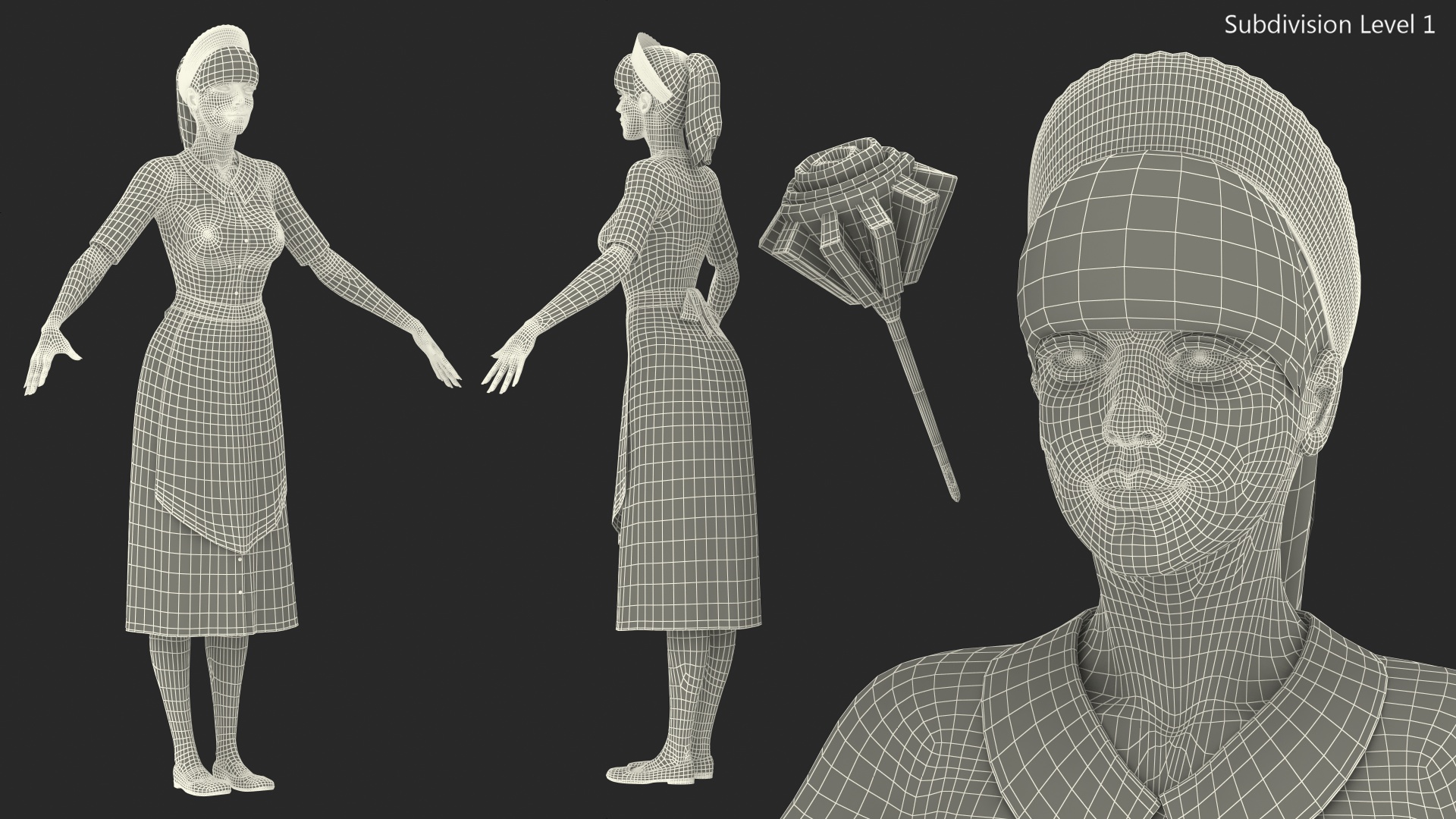 Housekeeping Maid T Pose 3D model