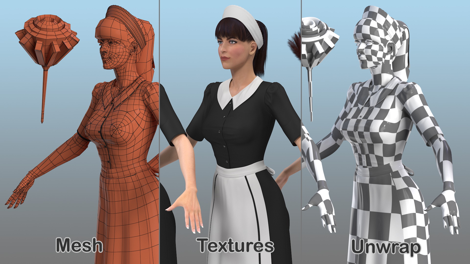 Housekeeping Maid T Pose 3D model