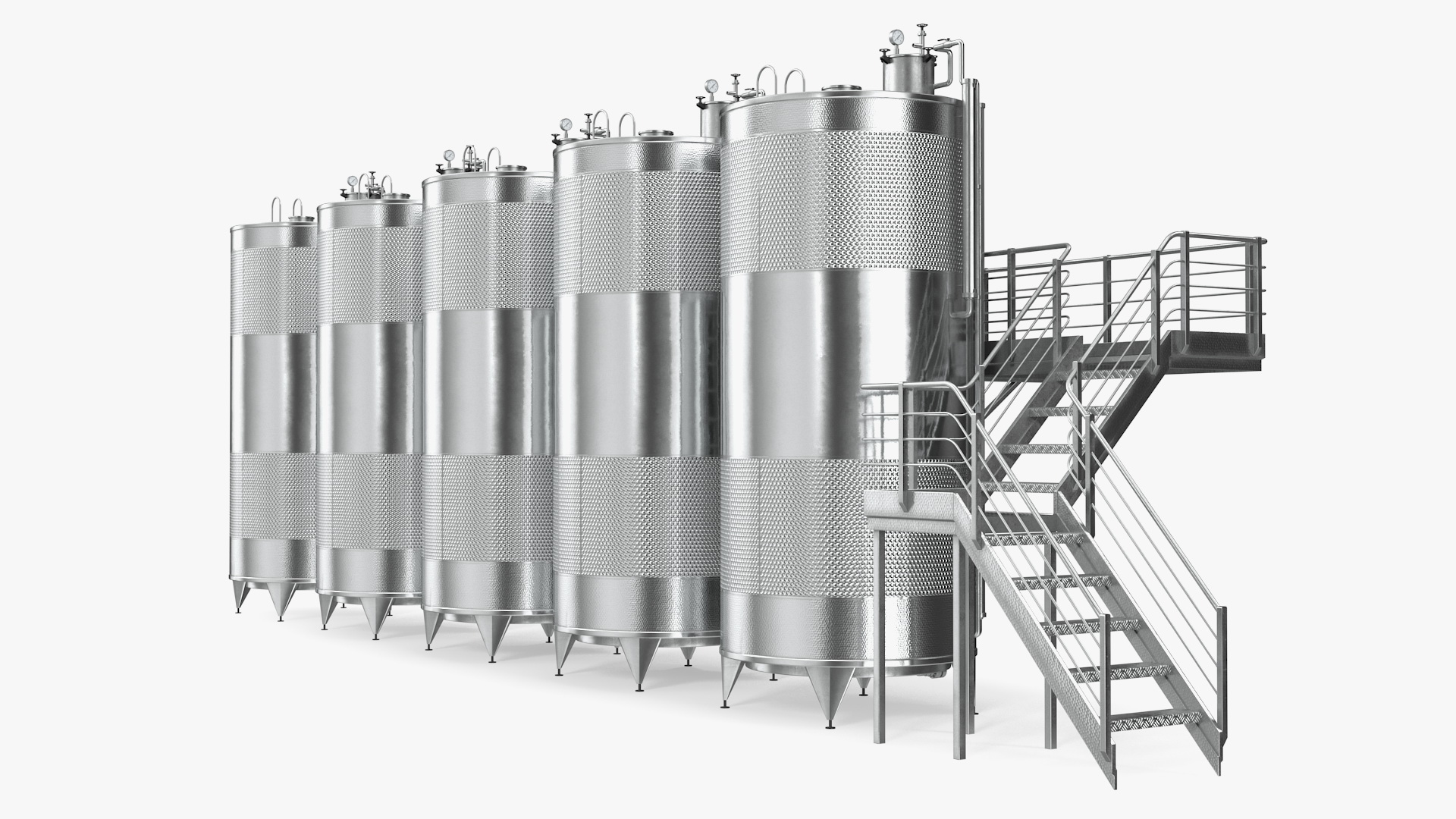 Stainless Steel Wine Tanks Set with Stairs 3D